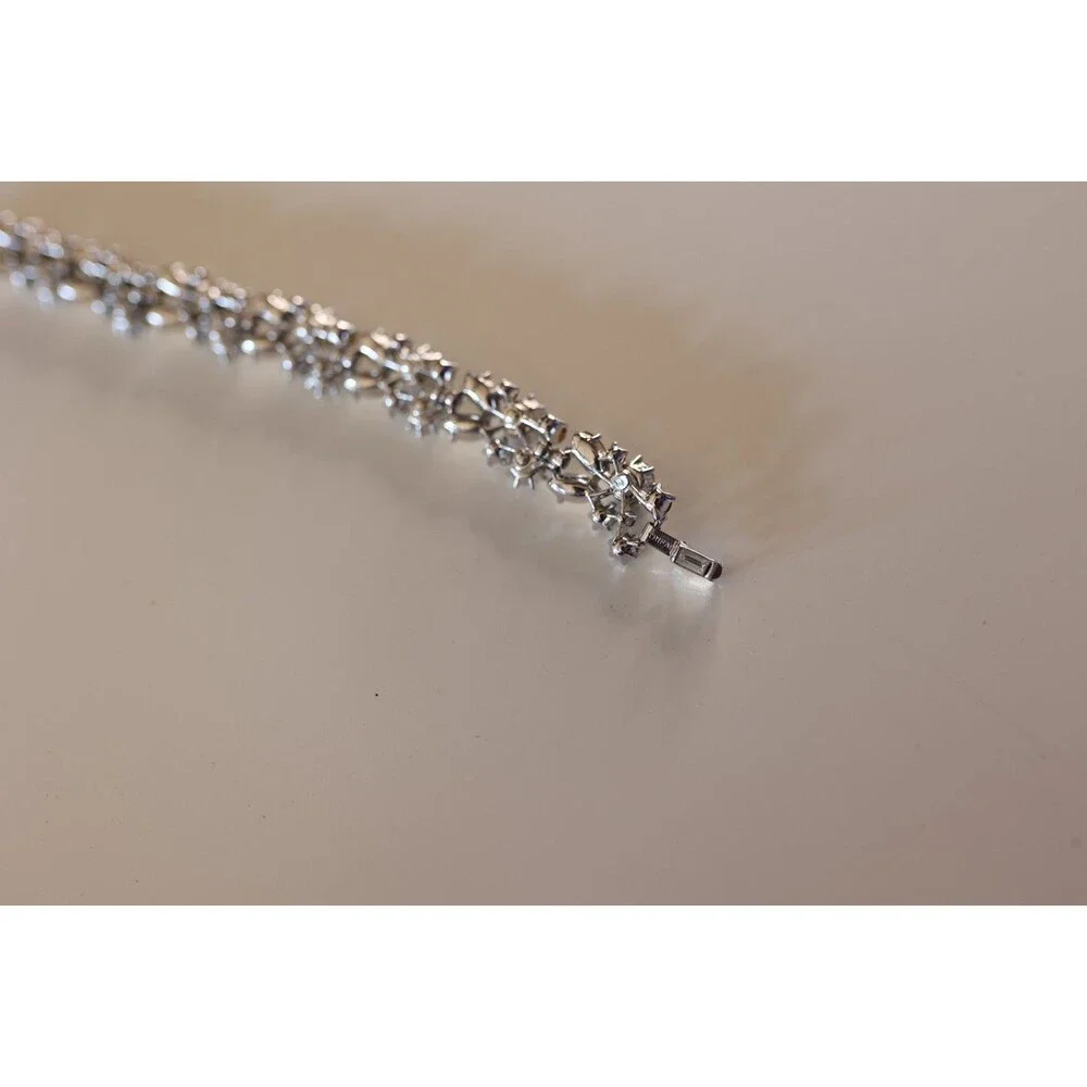 Vintage Trifari Bracelet Earrings Set Clear Rhinestone Set Silver Tone Art Deco